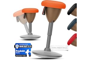 XJ-HOME Height Adjustable Active Motion Stool, Standing Desk Wobble Chair, Ergonomic Stand Perch Sit Rotate 360° Balance Stool with Cushion & Non-Slip Base for Office Home Classroom Orange(Brown base)
