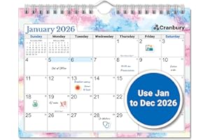 CRANBURY 8x6" Small Wall Calendar 2026, Hanging Small Calendar, Colorful Seasonal Monthly Designs, Use on Wall, Desk or Fridge, Use Jan to Dec 2026, Includes Planner Stickers