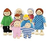 Loving Happy Dollhouse Dolls Family Set of 8 Wooden Little People Figures, Kids Girls Happy Playset Accessories for Children 