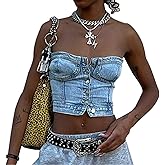 ANKOMINA Women's Strapless Denim Corset Crop Tops Sexy Off Shoulder Tube Tops Y2K Camisole Vest Tops Party Club Streetwear
