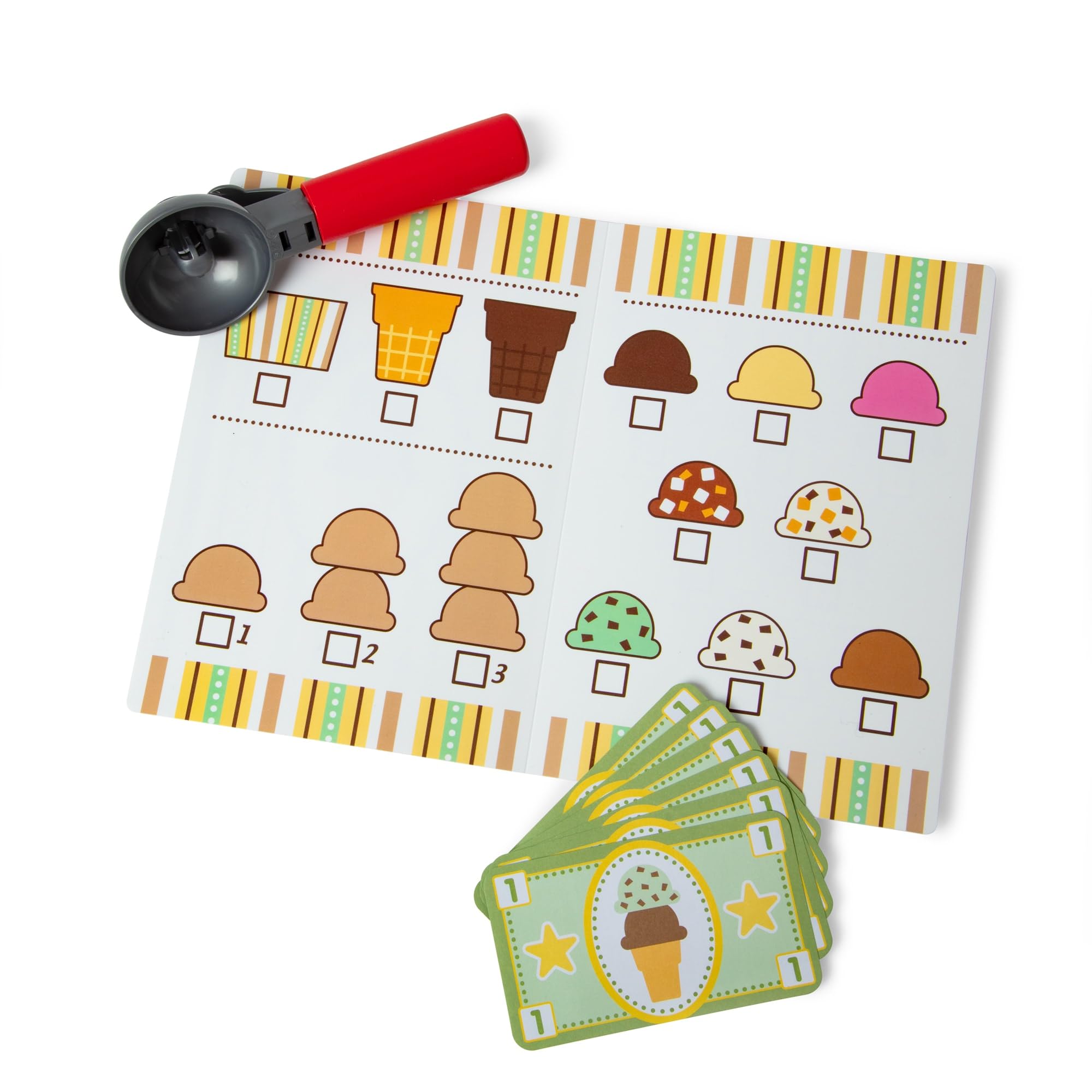 Melissa & Doug - Eisdiele aus Holz, 28-teilig, Für das Eisdielen-Rollenspiel mit 8 Sorten Eiscreme, Eistüten und Eisbecher, Spielgeld inklusive, Für Kinder ab 3 Jahren 8