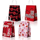Lyosehy 24PCS Happy Valentine's Day Party Favor Gift Bags Love Heart Bulk with Handle Valentine's Day Treat Bags for Wedding Party Love Theme Baby Shower Or Birthday Supplies