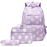 Joyfulife 3Pcs Daisy Backpack for Girls Backpack with Lunch Box Kids Bookbags Primary School Daypack Elementary Students Knapsack for Teens Girls