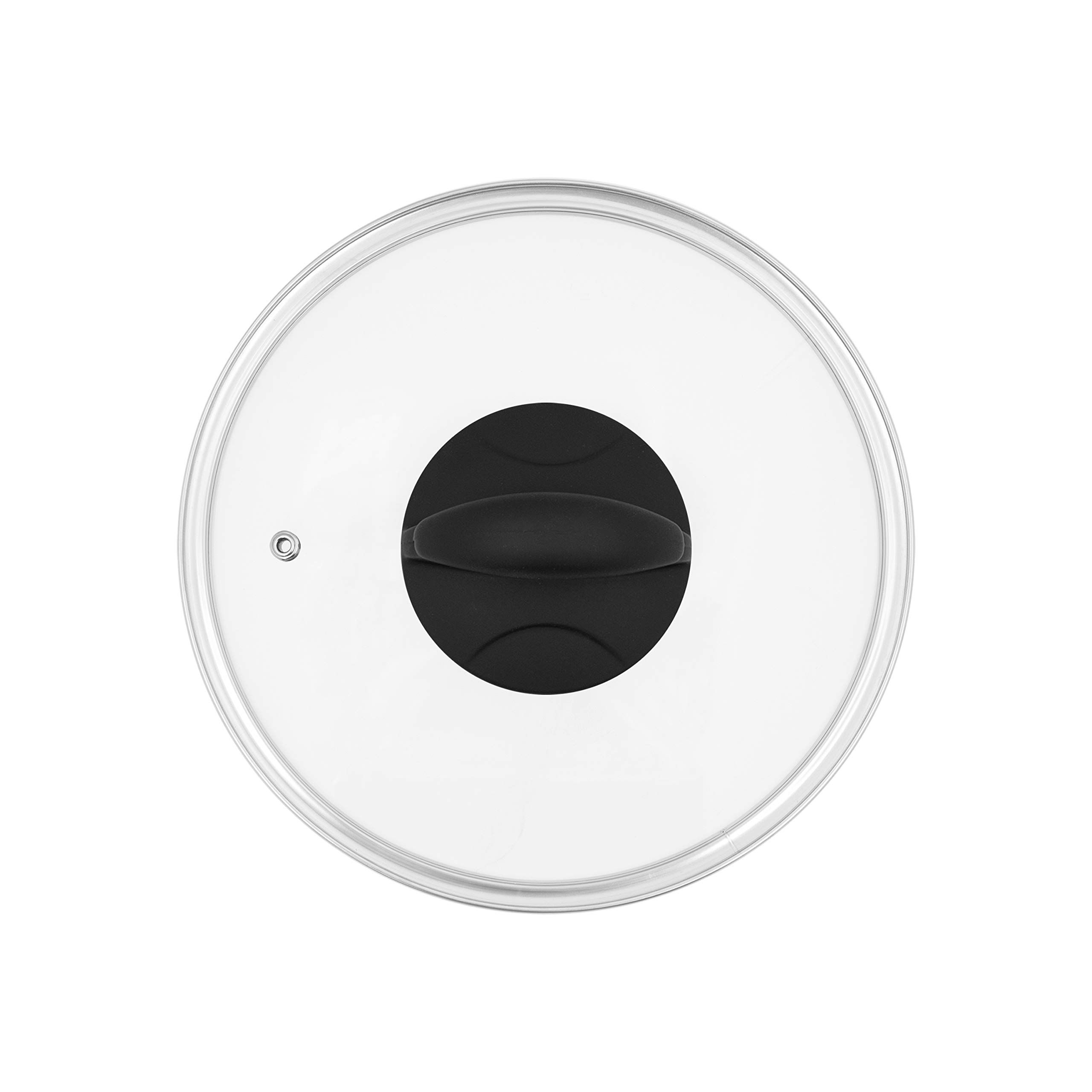 Blackmoor Home 67139 18cm Tempered Glass Pan Lid | Soft Touch Handle | Suitable for Pots & Pans | Built in Steam Vent | Stainless Steel Edge