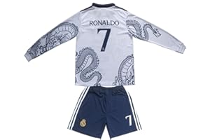 CEKFAX Madrid #7 Special White Dragon Edition Long Sleeve Football Soccer Kids Jersey Shorts Set Youth Sizes
