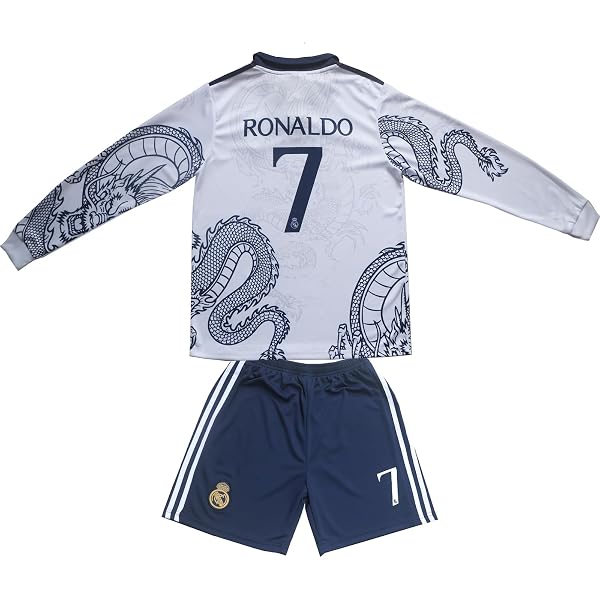 LeenBD Kids Soccer Jersey Set With Shorts & Socks - Ronaldo #7 Design For Madrid, Manchester, Al Nassr Fans