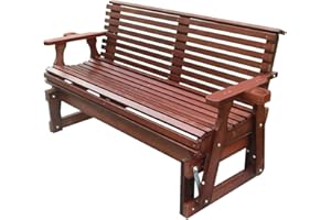 Beneouya 5FT Heavy Duty 800 LBS Porch Glider, Outdoor Glider Bench with Roll Back Pressure Treated with 2 Cupholders and Deep Contoured 2-Seater for Outside Patio, Yard, Balcony, Porch,Dark Brown