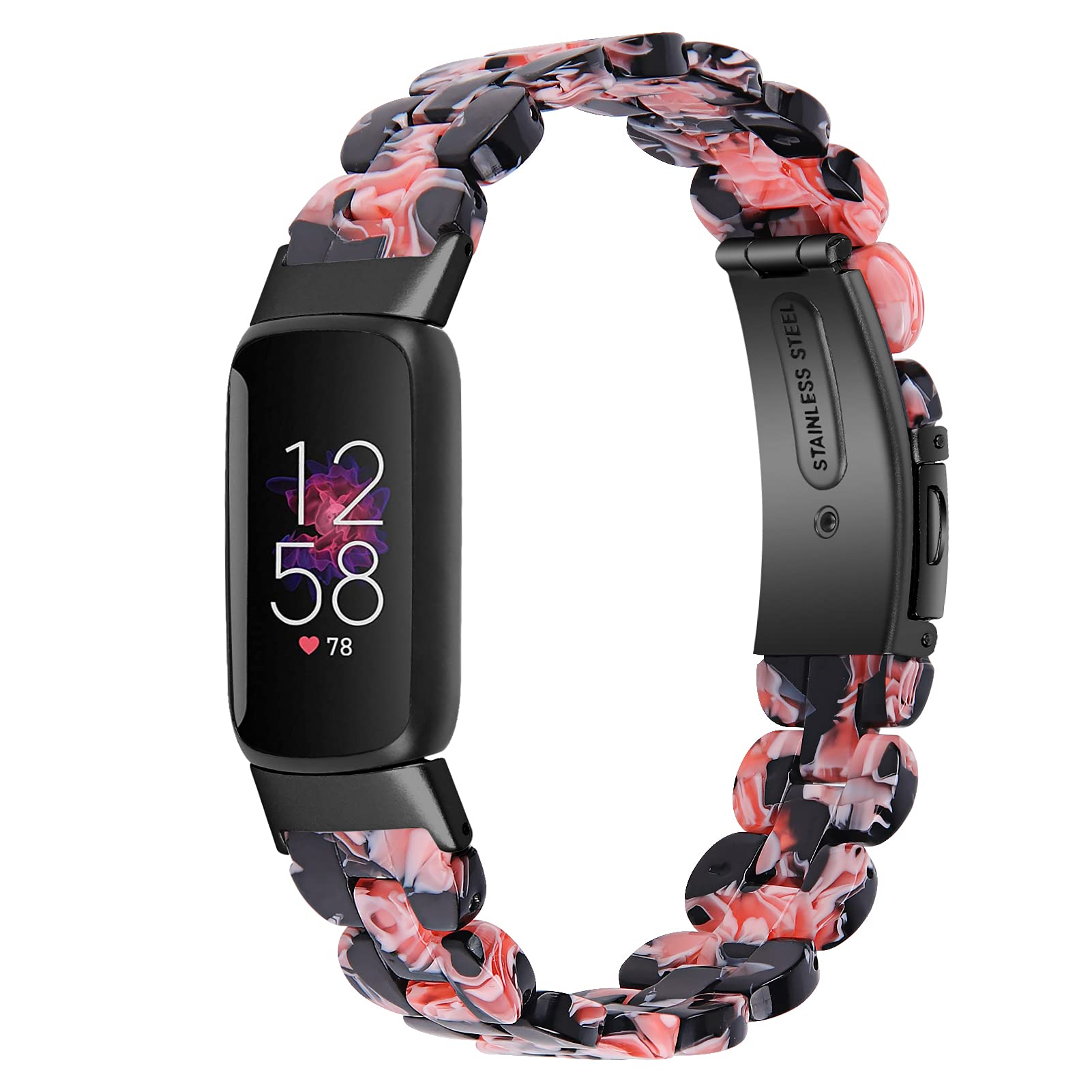 Gimuk Compatible with Fitbit Luxe Strap for Women Men, Resin Replacement Sport Wrist Watch Strap Band Accessory Bracelet Wristband for Luxe Fitness Tracker (Black Pink)