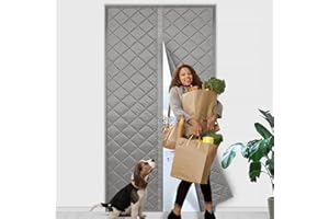 FIGERMOON Magnetic Thermal Insulated Door Curtain,Insulation Screen Door with Hands Free Automatic Closing Weatherproof Oxford Material, Cool in Summer,Warm in Winter(Fit Door Size 36 x 83 Inch) Gray