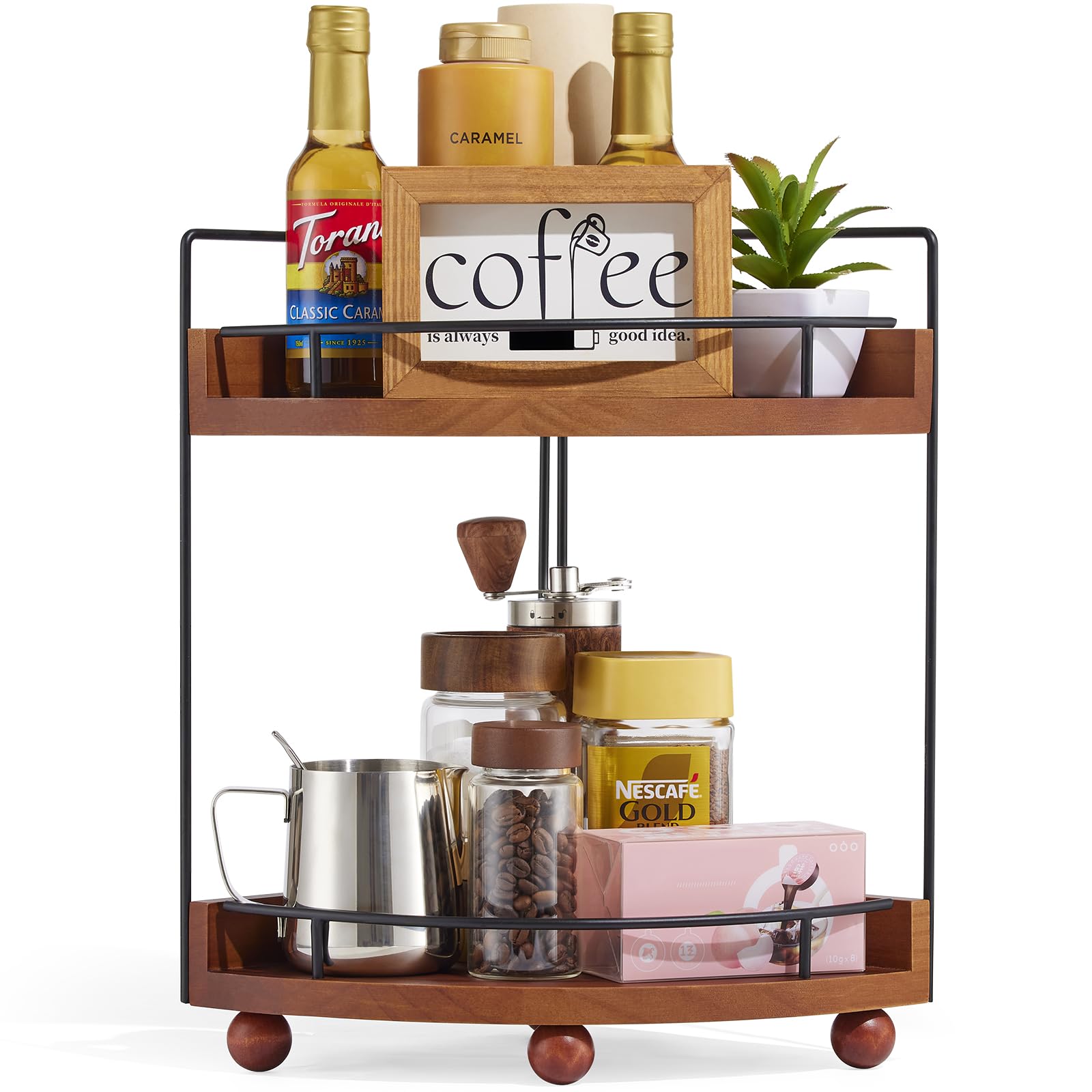 Photo 1 of 2 Tier Coffee Station Organizer Shelf-Acacia Wood Corner Countertop Organizer for Coffee Bar Accessories Decor,Countertop Corner Shelf for Bathroom Counter Organizer Kitchen Organizers and Storage