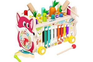 edutree 8 in 1 Wooden Montessori Toys for Toddlers 1 2 3, Whack a Mole Game Xylophone for Toddlers 1-3, Preschool Educational Activity for Baby Boys Girls