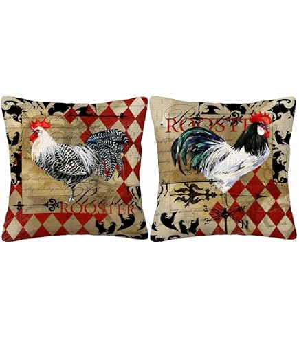 Vintage Farm Rooster Hen Throw Pillow Covers French Lecoq And Poule