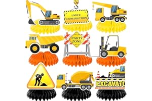 9pcs Construction Party Honeycomb Centerpieces, Excavator Honeycomb Decoration for Construction Birthday Party Supplies Decor
