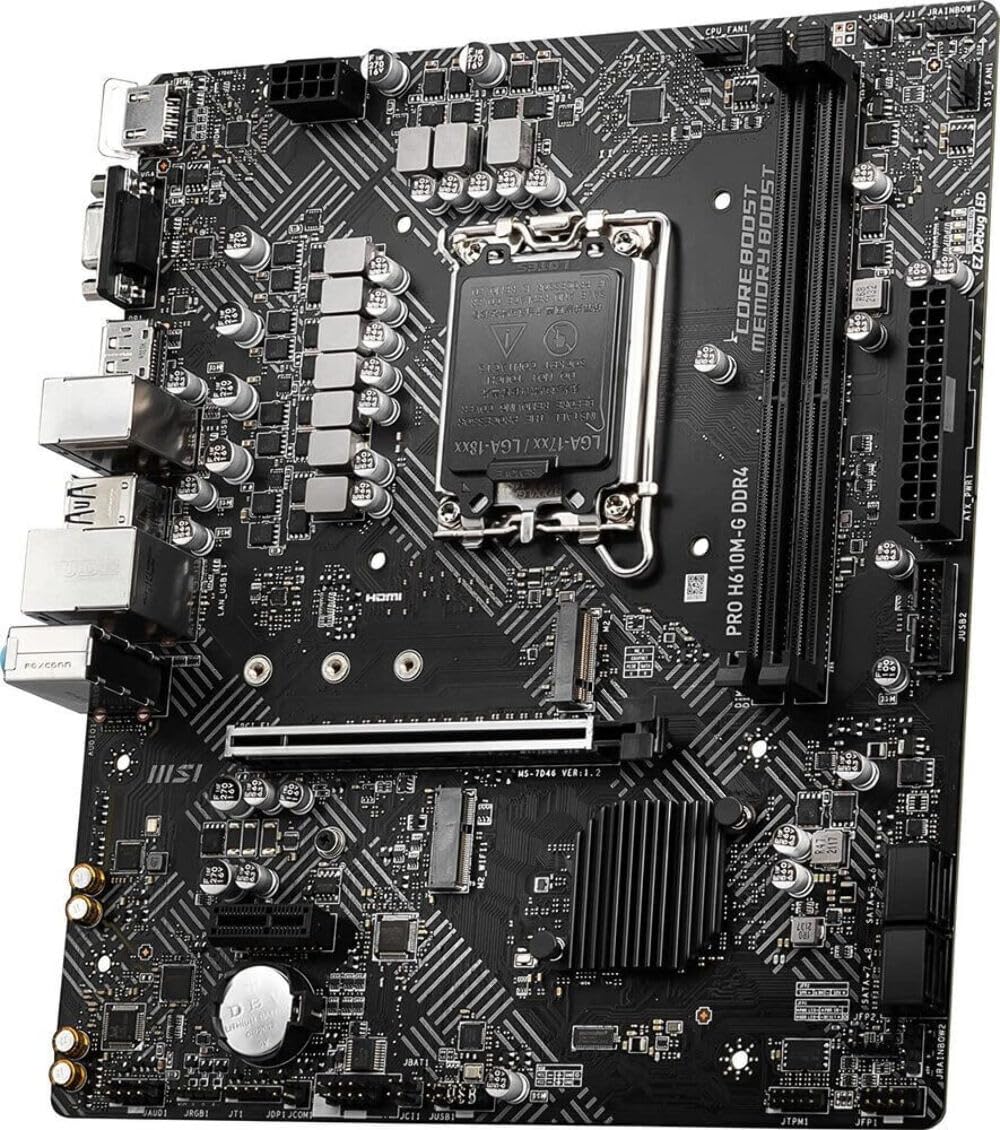 MSI PRO H610M-G DDR4 Motherboard (12th/13th/14th Gen Intel Core, LGA 1700 Socket, DDR4, PCIe 4, SATA 6Gb/s, 1Gbps LAN, M.2 Slots, USB 3.2, mATX)