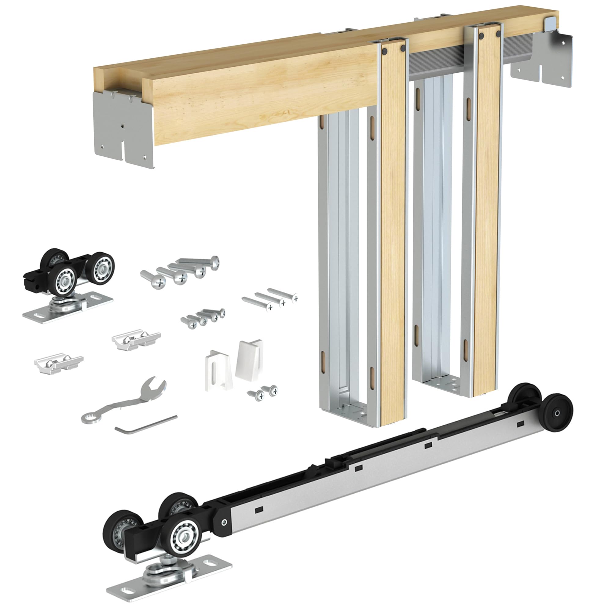 Photo 1 of JUBEST 42"x80" Pocket Door Frame Kit with 88LBS Two-Way Soft-Close Mechanism, Durable, Smoothly and Quietly, Easy to Install Hidden Door for 24" to 42"x80"