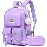 Alrisg Girls Backpack Student Laptop Book Bag with Multiple Pockets for Teen Kids Elementary Middle School Travel Daypack Purple