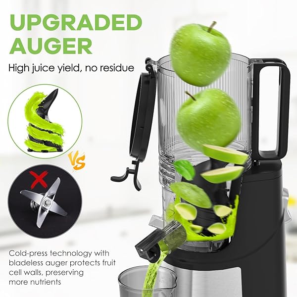 EANORUUS COLD PRESS JUICER, 5.8″ WIDE FEED CHUTE JUICE EXTRACTOR MACHINE WITH 400W, HIGH JUICE YIELD, SLOW MASTICATING JUICER FOR WHOLE VEGETABLES & FRUITS, GRAY-STAINLESS STEEL