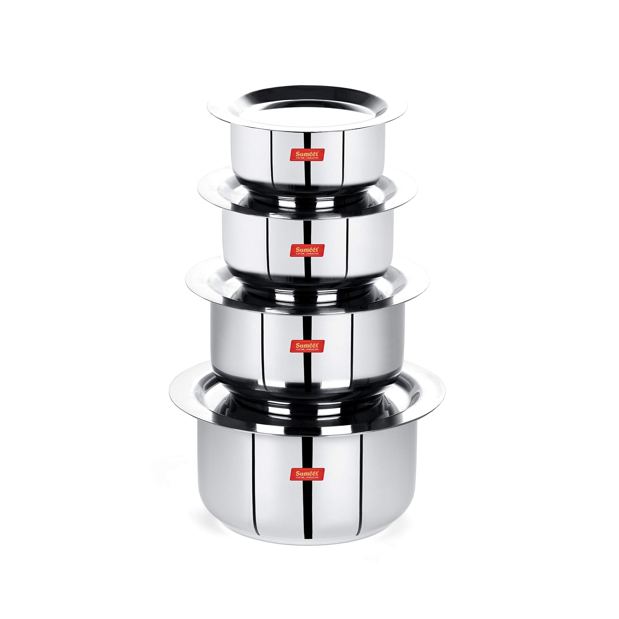 Condition photo showing New/Like New for sumeet stainless steel friendly tope/patila/cookware with lids, 370ml, 550ml, 800ml, 1100ml, 4 piece (steel) set of 4pcs with lid (370ml, 550ml, 800ml, 1100ml)