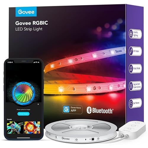 Govee RGBIC Strip Lights, Smart LED Lights for Home Decor, Bluetooth Lights APP Control, DIY Multiple Colors on One Line, Color Changing LED Strip Lighting Music Sync, 16.4ft for Bedroom Decor