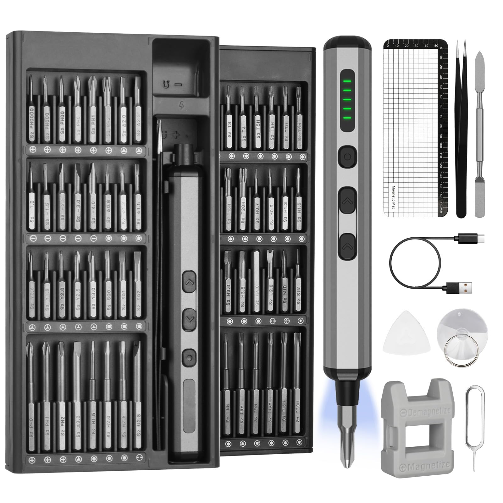 Ainiv 72 in 1 Mini Electric Screwdriver Set, Precision Screwdriver Set with 64 S2 Magnetic Steel Bits, Micro 5-Speed Torque Magnetic Screwdriver Tool Kit for Smartphones, Laptops, PC, Glasses, Watches