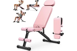 XDDIAS Workout Bench, 10 Backrests Adjustable Weight Bench with Extended Headrest, 800LBS Foldable Weight Bench for Home Gym, Incline Decline Flat Bench Compact for Small Space Training