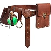 Renaissance Belt Pouch Coin Purse Potion Bottle Skirt Hike Set Medieval Festival Costume Accessories for Halloween (3-Brown)