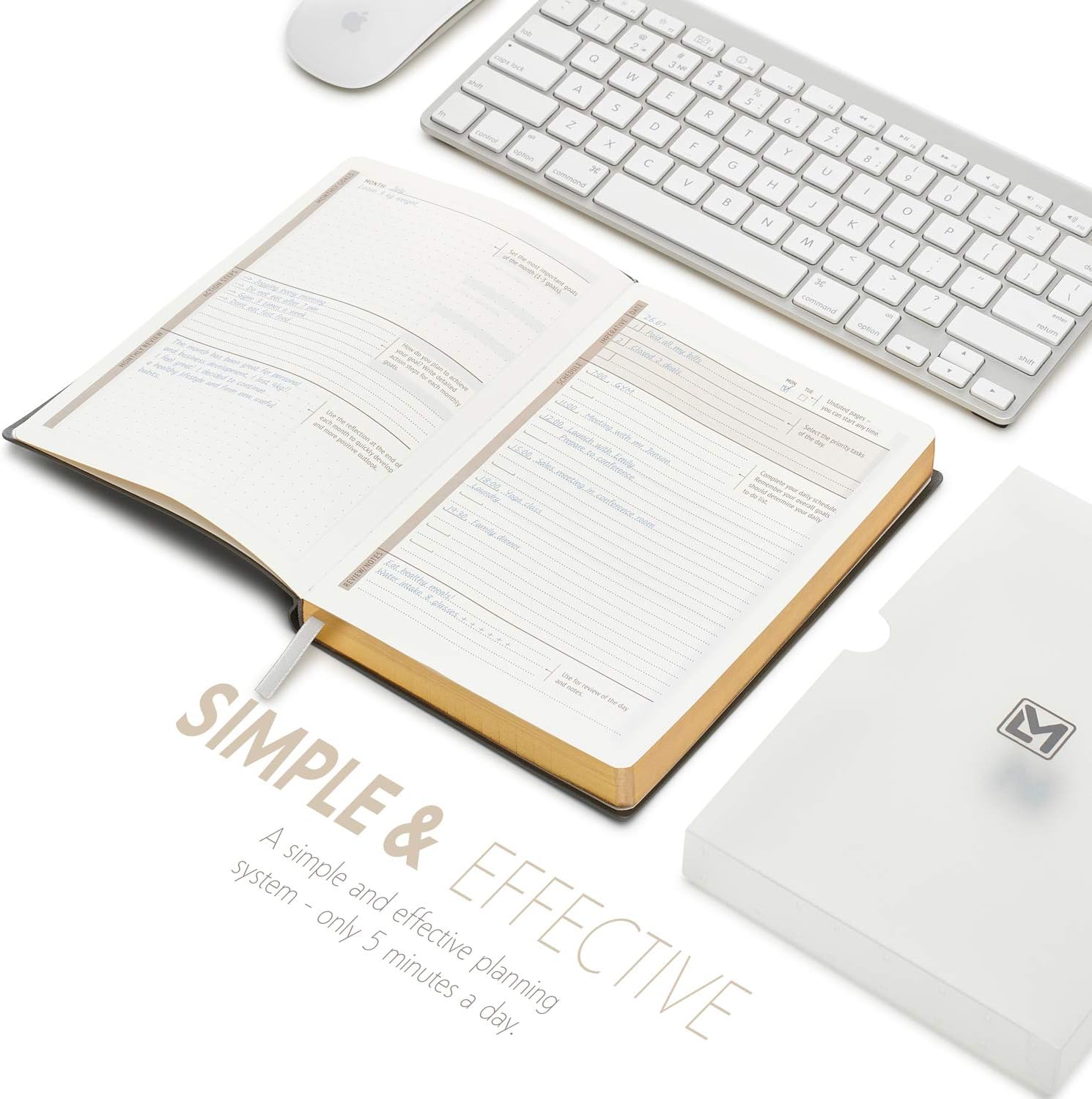 Little More Daily Organizer Planner in Protect Box - Undated Planner to Achieve Goals - A5 Vegan Leather 5.5”x8.5" - Calendar Stickers 2021-2022 (Grey Gold): Office Products