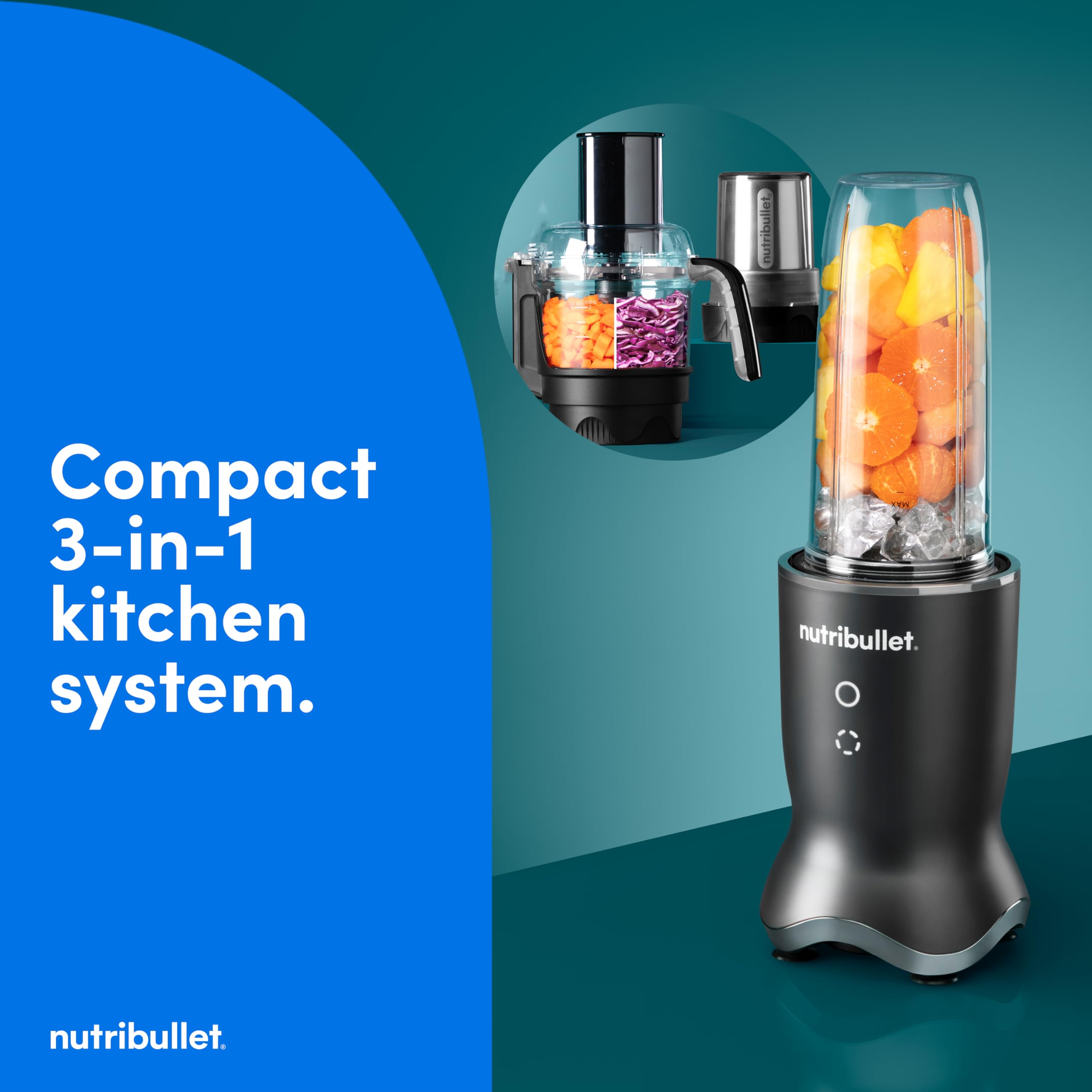 Sistema de cocina compacto nutribullet® Ultra Plus+ 3-1, sistema de cocina de 1200 W con licuadora, procesador de alimentos y molinillo de café y especias, vasos para licuar de 32 y 24 oz, procesador de alimentos para 2 tazas, gris plomizo