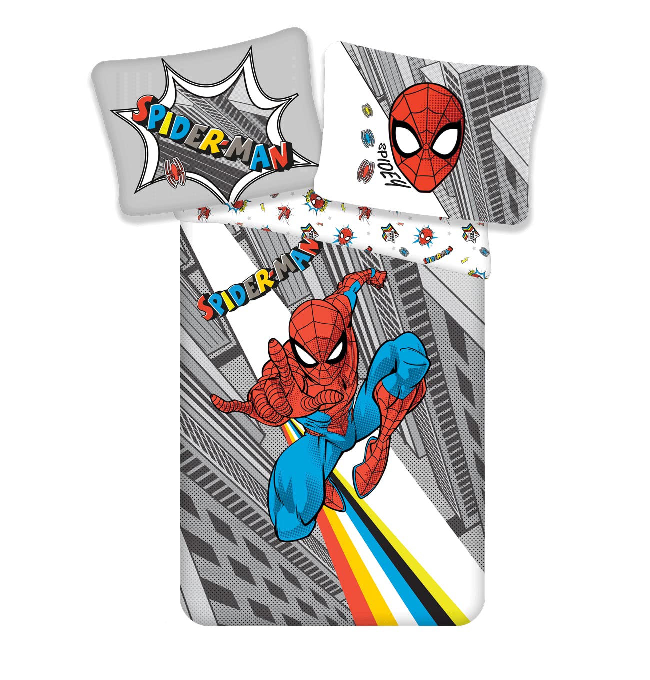 Jerry Fabrics Marvel Spiderman 2-Piece Bed Linen Set Size: 140 x 200 cm, 70 x 90 cm, 100% Cotton, Multi-Coloured