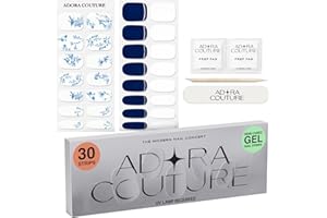 Adora Couture Semi Cured Gel Nail Strips with 30 Pieces - UV Gel Stickers, Manicure Kit, Easy Application Wraps Includes Prep Pads, Nail File, Wooden Stick - UV Light Required (Porcelain)