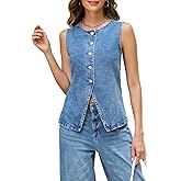 EZAPINE Women Denim Vest Button Down Denim Long Vest Top Sleeveless Jean Waistcoat