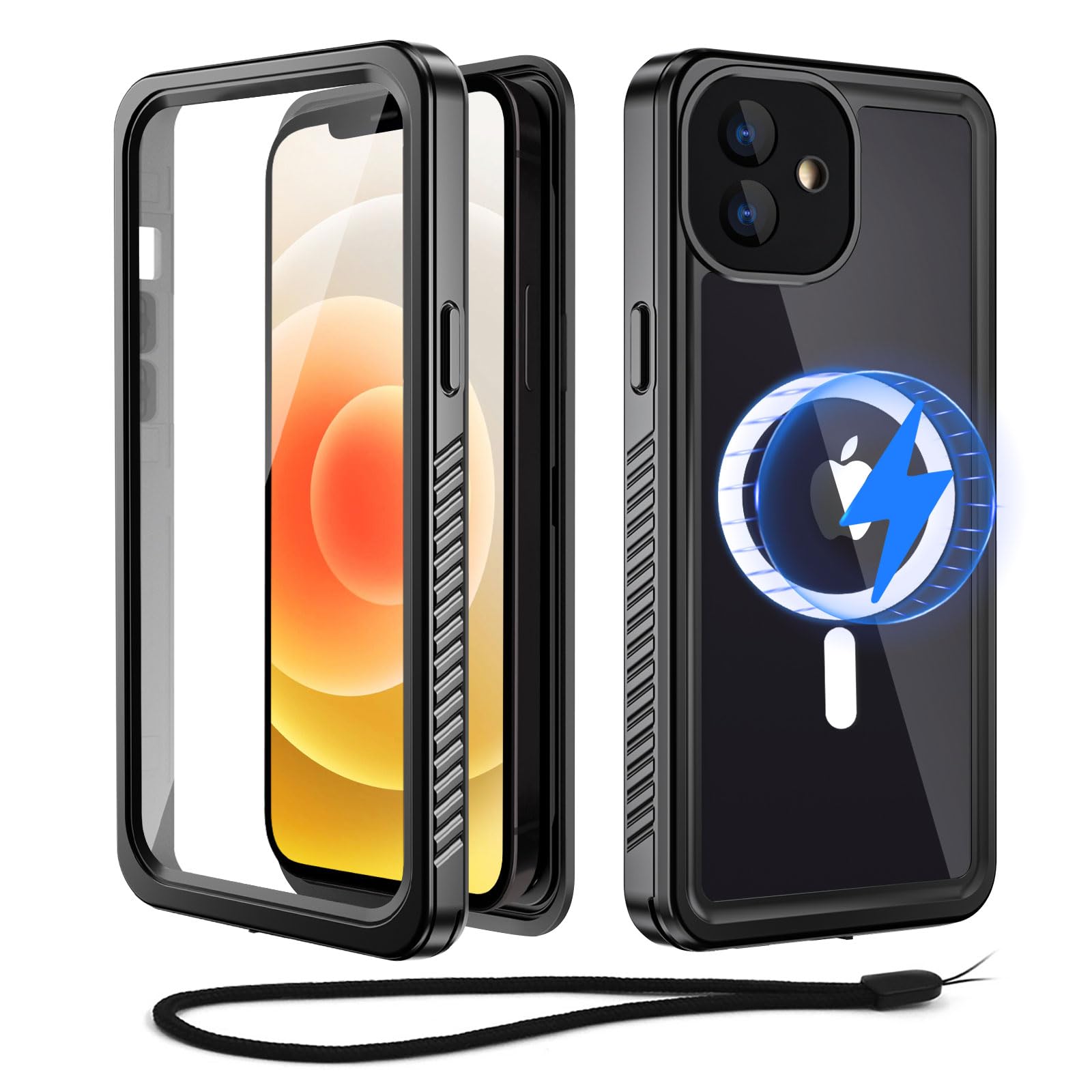 Beeasy for iPhone 12 Mini Case IP68 Waterproof, Compatible with MagSafe, 360 Full Body Heavy Duty Cover with Built-in Screen Protector, Shockproof, Dustproof, Magnetic Protective Phone Case, Black
