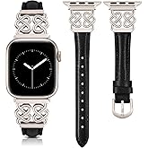 TOYOUTHS Leather Band Compatible with Apple Watch Bands Women 38/40/41/42/44/45/46/49mm Dressy Slim Leather Strap with Designer Heart Knot Buckle for iWatch Series 11 10 9 8 7 6 5 4 SE/Ultra 3 2 1