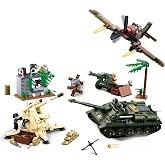 Military Base Building Set, WW2 Army Model Kit, with Tank, Motorcycle, Fighter, 9 Soldier Minifigures, Ideal Gifts for Adult, Boys Aged 8 9 10, Compatible with Lego Military, 988 PCS