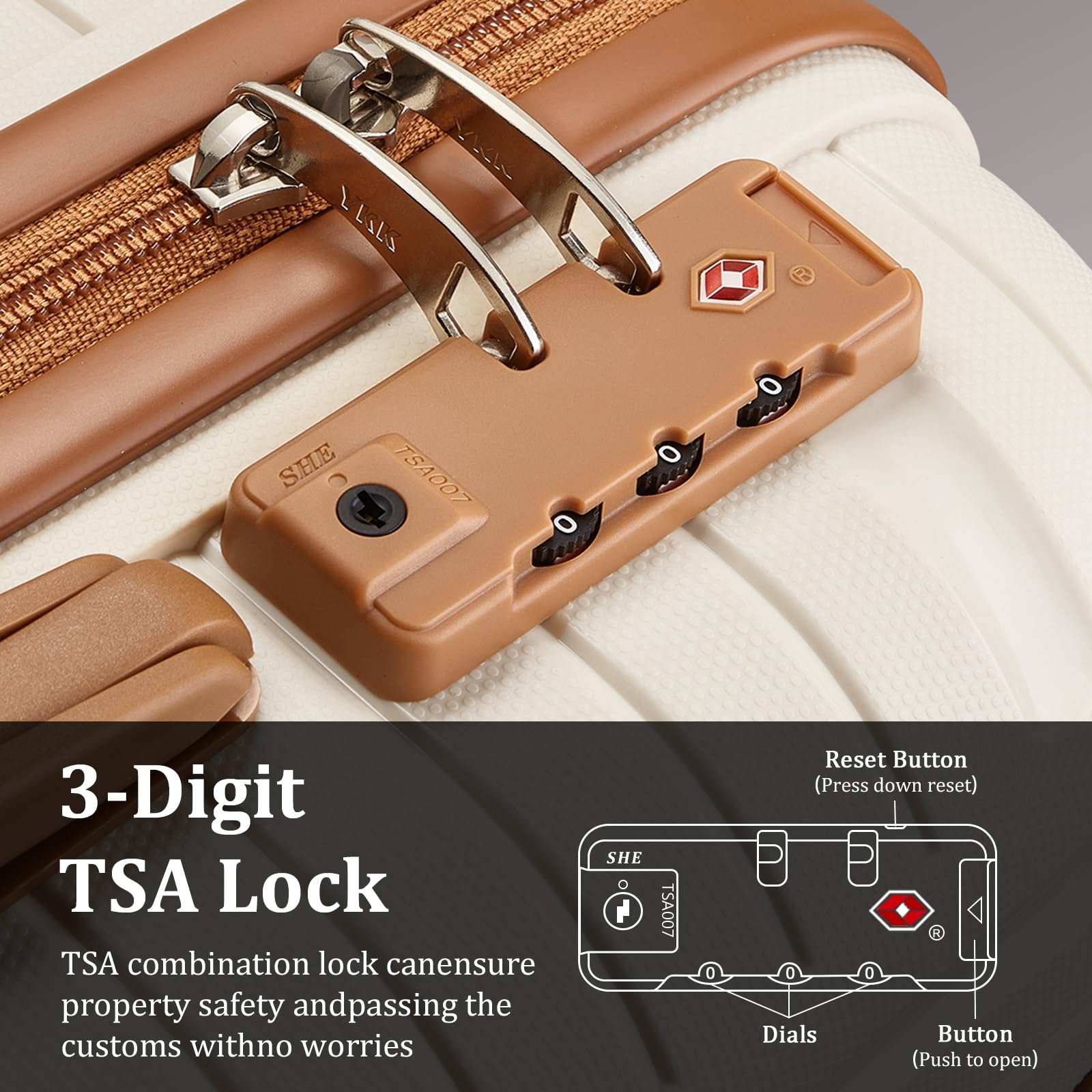 Joyway Luggage Sets 5 Piece PP Hardshell Carry on Suitcase, Travel Lightweight Carry-on with Double Spinner Wheels and TSA Lock, Beige Brown