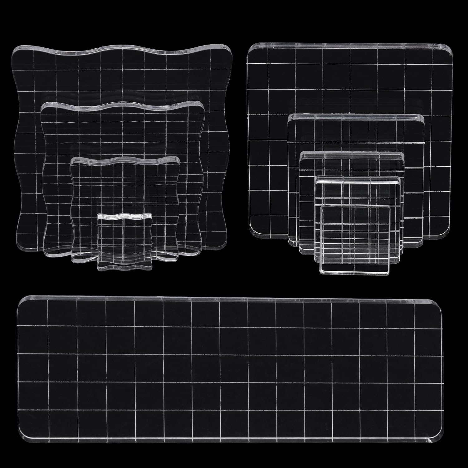 Hosifiy 10 Piece Stamp Set, Acrylic Block for Silicone Stamps, Acrylic Stamp Block Set with Grid Lines, Transparent Acrylic Block Stamp Punching Blocks for Scrapbooking, Card Making, Crafts Making