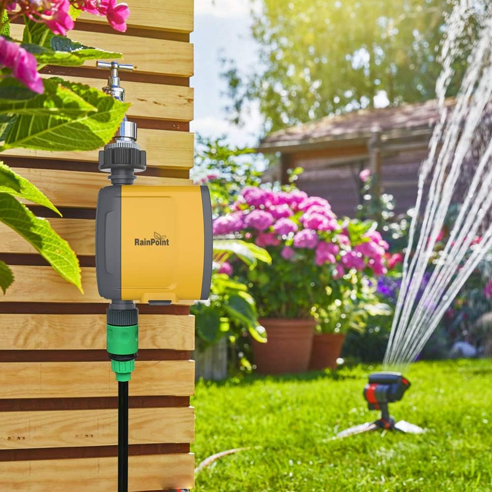 RAINPOINT Smart Watering Timer, Digital Sprinkler Timer with WiFi Hub, Remote Control Programmable Hose Faucet Water Timer Irrigation System Controller with Water Flow Meter, for Outdoor Yard, Garden : Garden & Outdoor