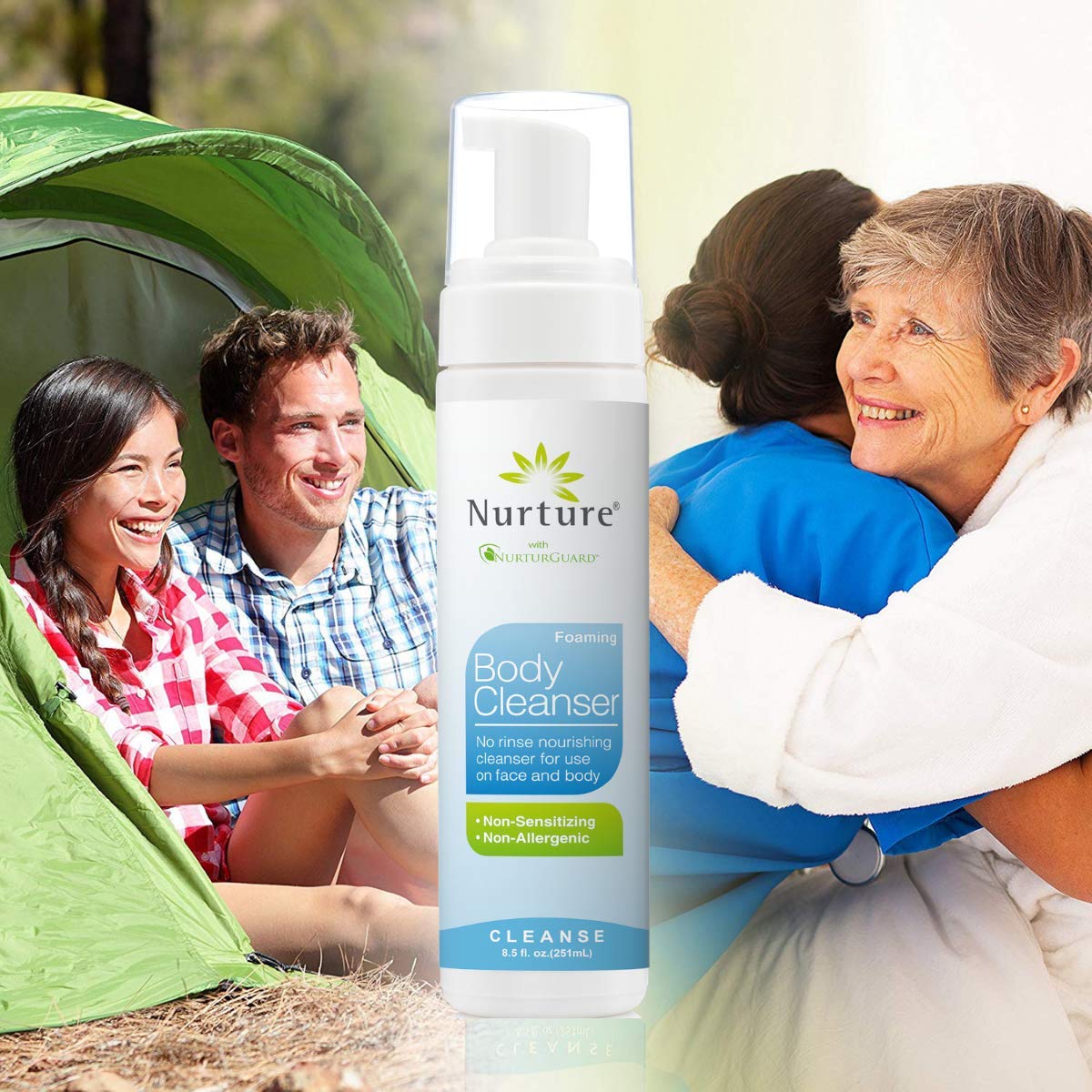 No Rinse Body Wash by Nurture | Full Body Cleansing Foam That Also Moisturizes, and Protects Skin - Non Allergenic - Non sensitizing - Rinse Free Wipe Away Cleanser - 3 Bottles : Beauty