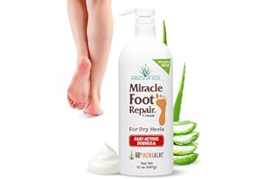 MIRACLE OF ALOE Miracle Foot Repair Cream (32 oz) Repairs Dry Cracked Heels and Feet, 60% Pure UltraAloe Moisturizes, Softens, and Repairs