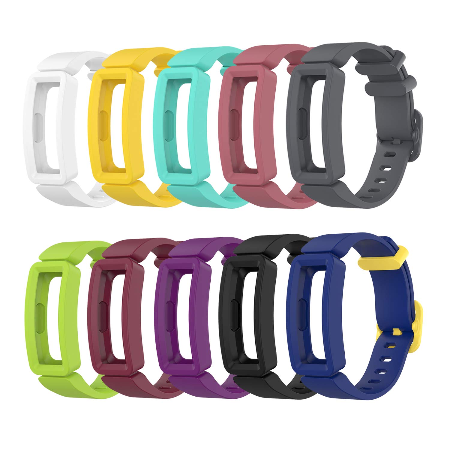 TenCloud (10-Pack Replacement Straps Compatible with Fitbit Ace 2 Strap, Soft Silicone Flexible Wristbands Arm Band for Inspire 2/Inspire HR/Inspire/Ace 2 Activity Tracker (10 colours)