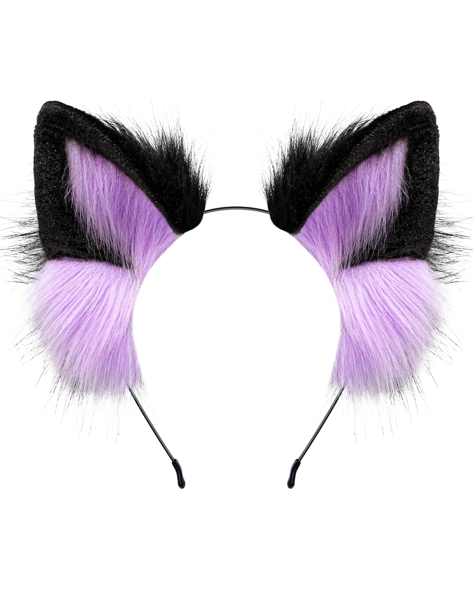 ZFKJERS Furry Fox Wolf Cat Ears Headband Adult Cosplay Costume Hair Accessory for Halloween (Purple Black)