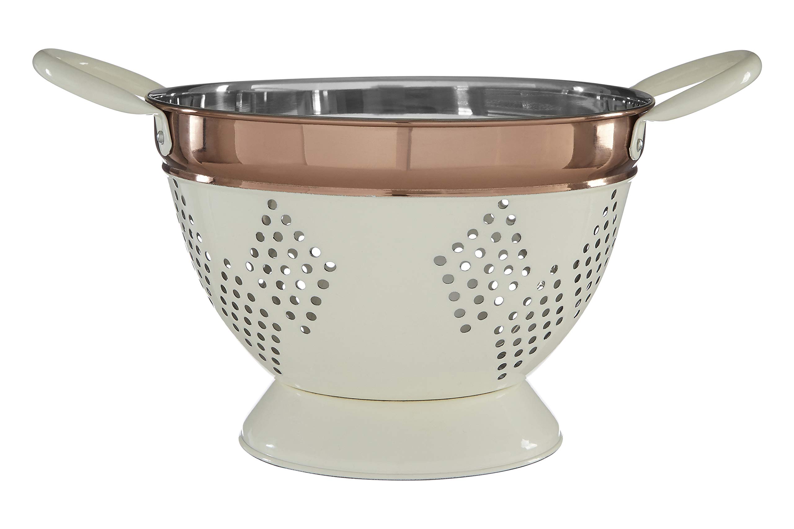 Premier Housewares 507373 Prescott Colander, Strainer, Stainless Steel, Medium - Cream/Copper