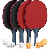 Glymnis Ping Pong Paddles Set of 4/2, Table Tennis Rackets Set and Balls | 7-Ply Wood, 3-Star Ball, Flared Handle, Storage Case, Table Tennis Set for Beginners Intermediate Player Indoor Outdoor Game