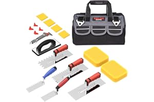 Treevian 19-Piece Tile & Grout Tool Kit – 3 Notched Trowels, Margin Float, Caulk Tool, Sponges, Waterproof Tool Bag for Floor/Wall Installation