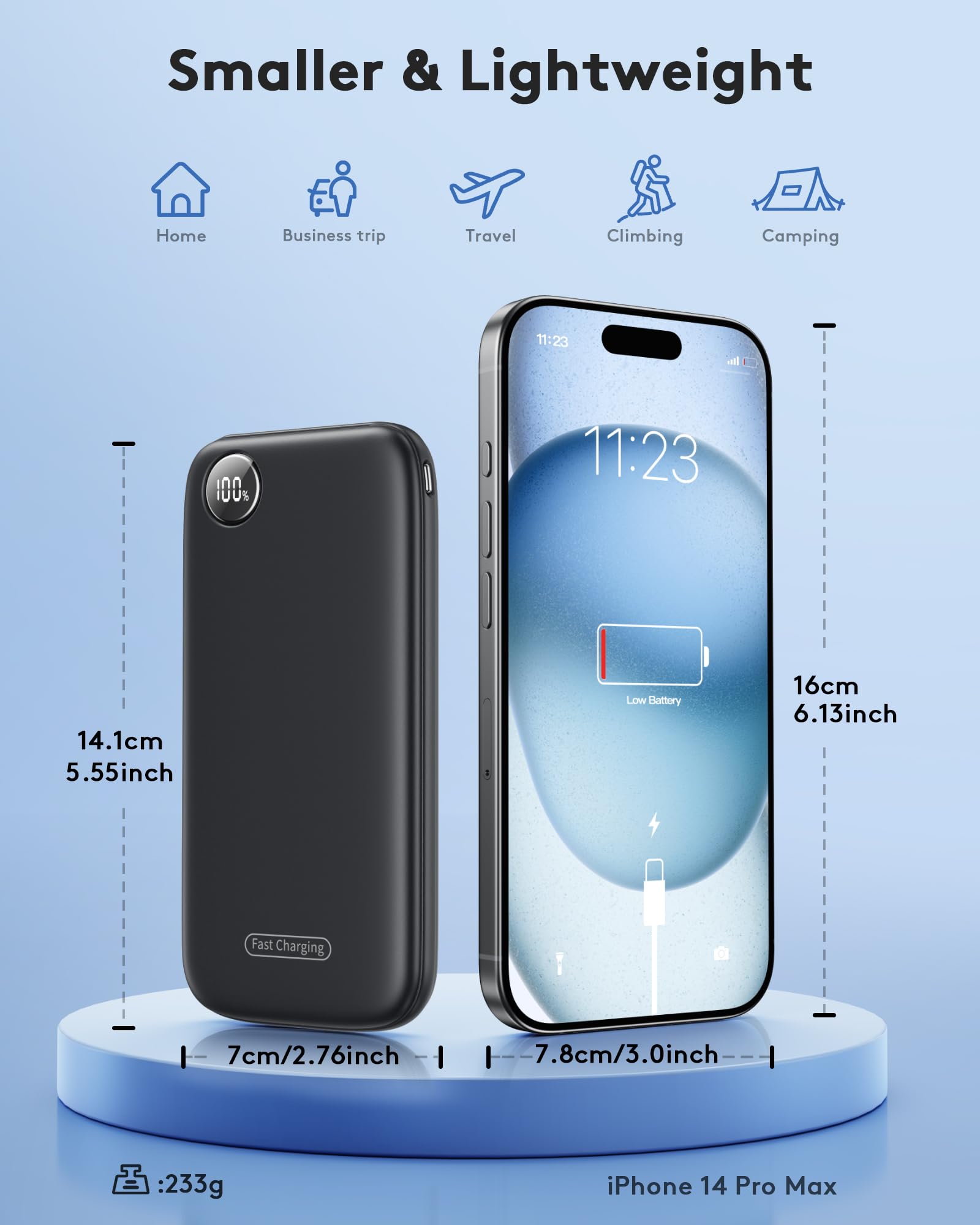 Power Bank Fast Charging, 4.5A/22.5W Portable Charger 10000mAh Slim PowerBank with LED Display USB C In&Output, Phone Battery Pack for iPhone 16 15 14 13 Plus Pro Max Mini, for Samsung Xiaomi iPad