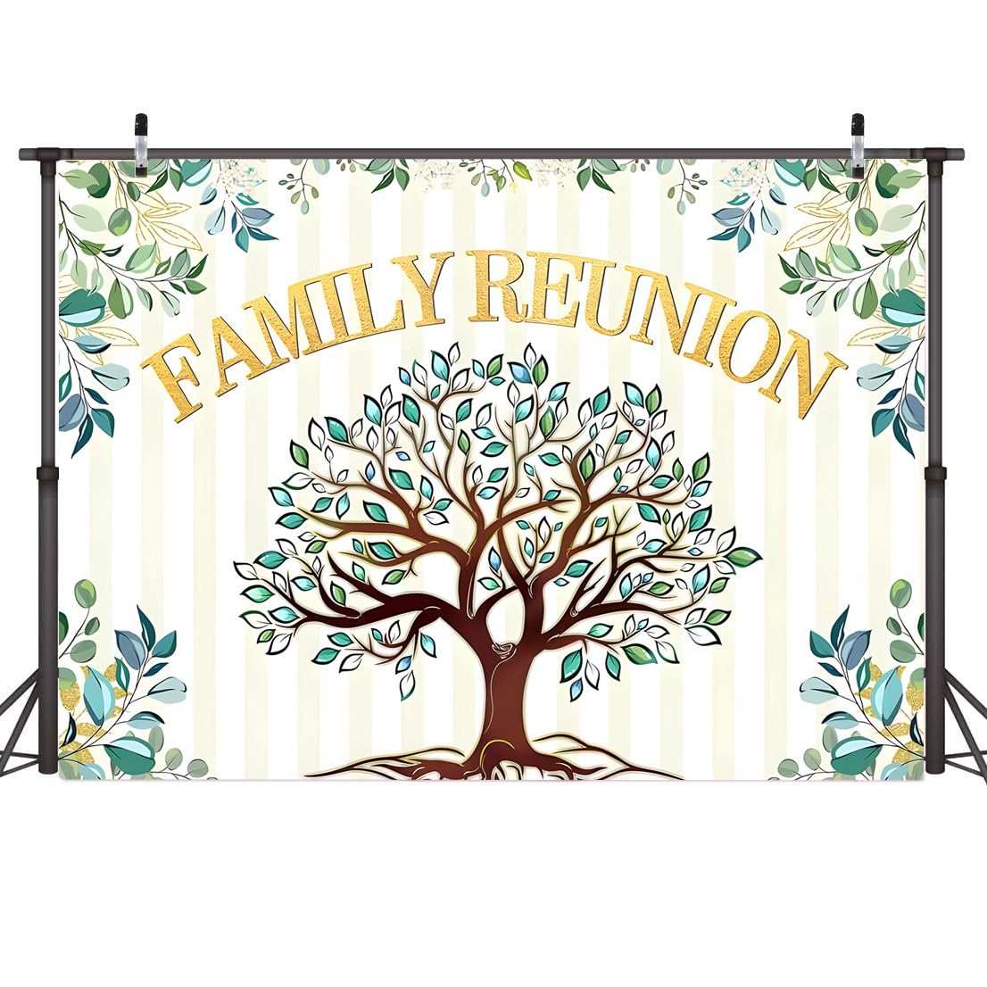 Photo 1 of AIIKES 7X5FT Family Reunion Backdrop Welcome Family Tree Members Photography Background Gathering Gold and Green Party Decorations Photo Studio Props 12-613
