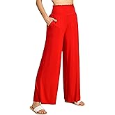 Made By Johnny Women's Elastic High Waisted Palazzo Pants Casual Wide Leg Long Lounge Pant Trousers with Pocket