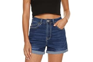 VIPONES Women Denim Shorts High Rise Trendy Stretch Frayed Summer Casual Jean Shorts