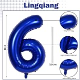 Lingqiang 40 Inch Navy Blue Number 6 Foil Balloon 6th Birthday Decoration view 2