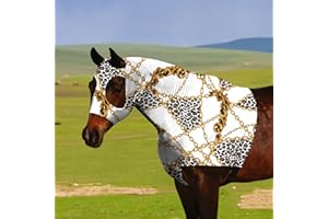 PALOURA Horse Stretch Hood|Horse Slicker Hood with Zipper|Without Ears Snug、Extra Large Eye Holes|Covers Face, Shoulders, Mane, Chest and Withers Perfect for Show-M(Golden Chain)